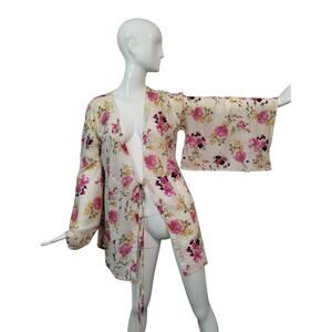 Womens Size Large Cotton Cottagecore Floral Boho Kimono Breathable Cardigan Top